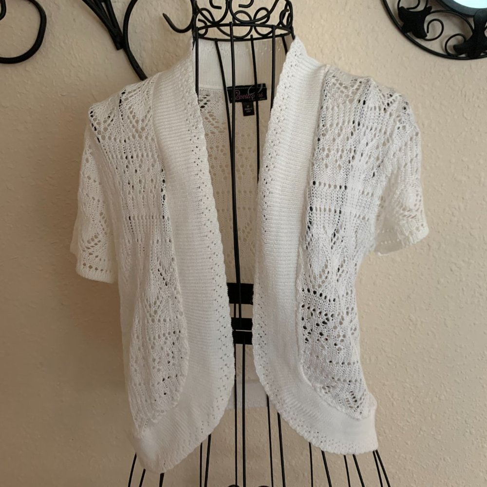 Questions by Say What Ladies Ivory Short Sleeve Open Weave Shrug